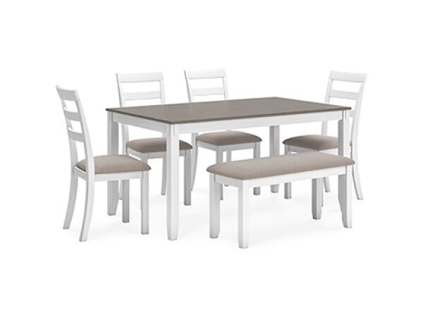 Stonehollow Dining Table and Chairs with Bench (Set of 6) Dining Tables Ashley Furniture