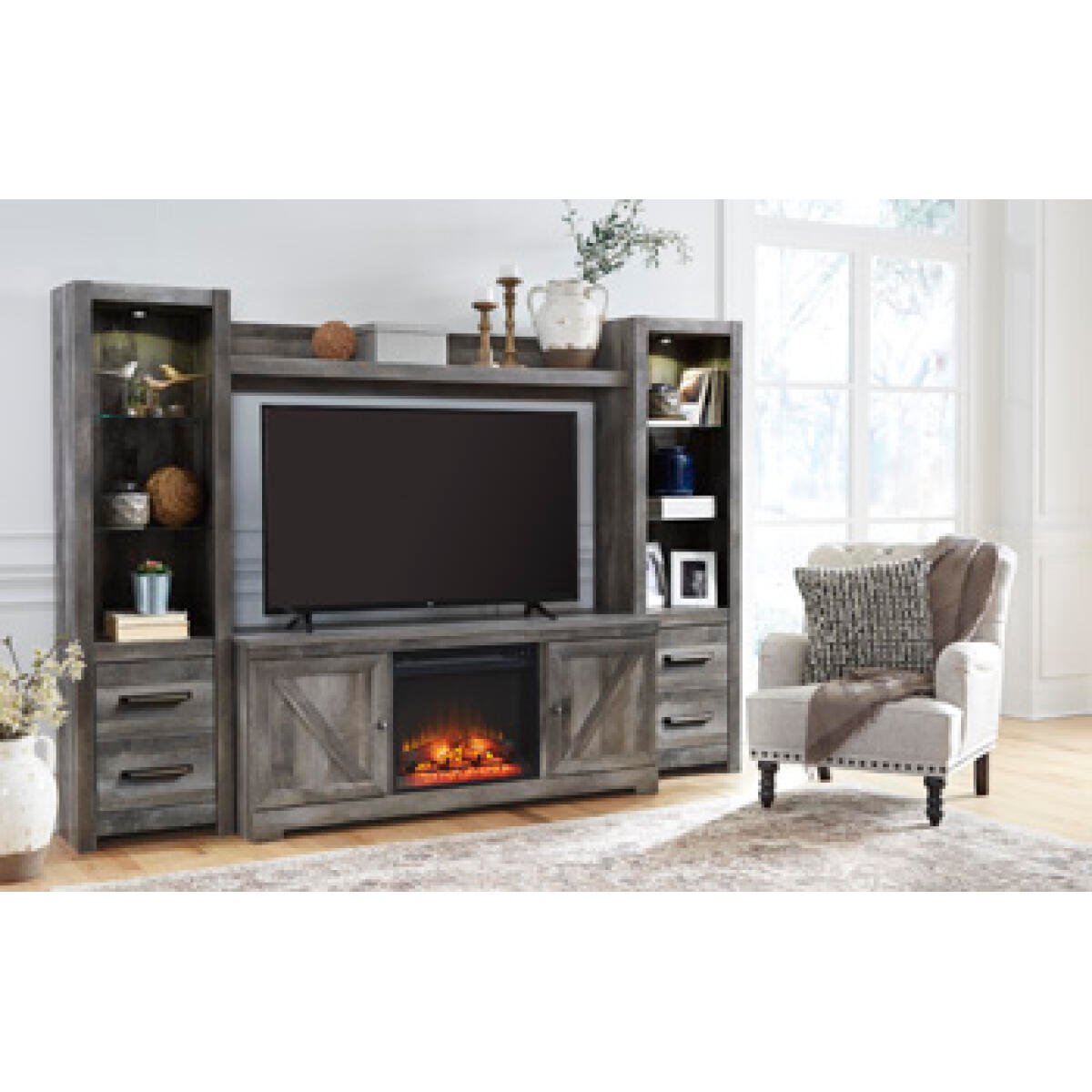 Wynnlow 4-Piece Entertainment Center with Electric Fireplace Fireplaces Ashley Furniture 4