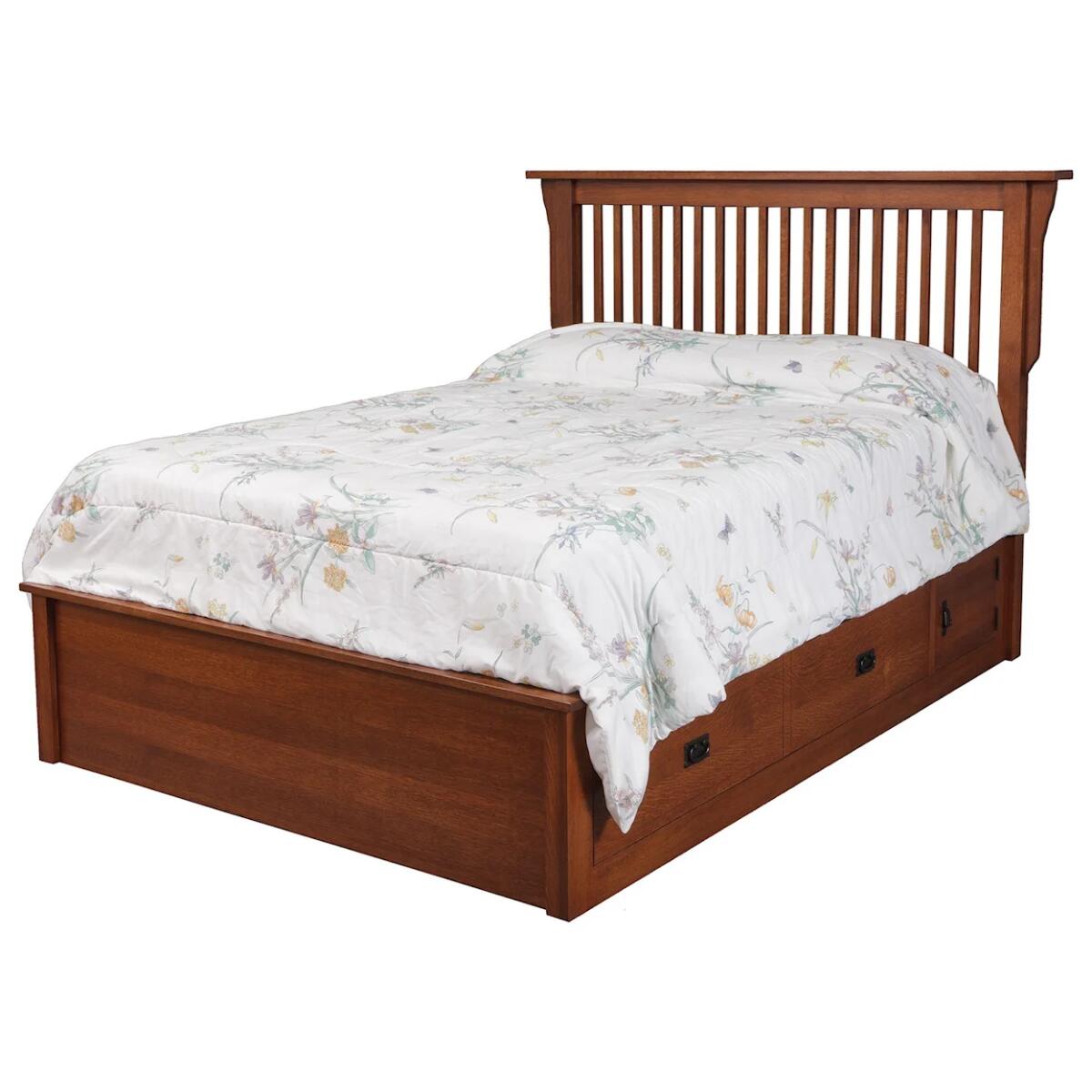 Daniel’s Amish Mission Queen Pedestal Bed W/ Storage Drawer Beds Customizable 3