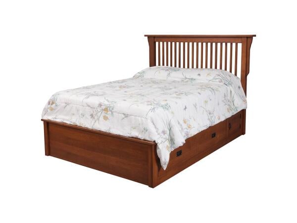 Daniel’s Amish Mission Queen Pedestal Bed W/ Storage Drawer Beds Customizable