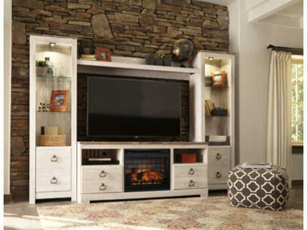 Willowton 4-Piece Entertainment Center with Electric Fireplace Fireplaces Ashley Furniture