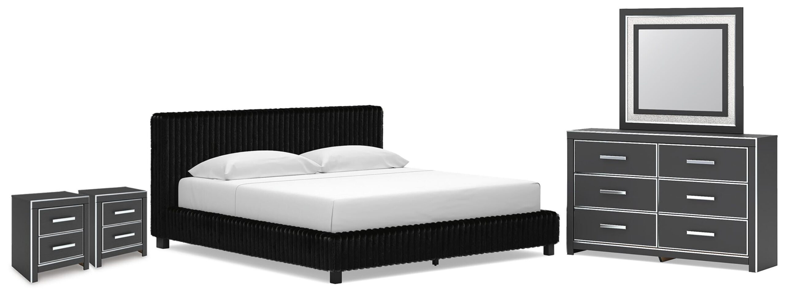Zuraleus King Upholstered Bed, Dresser, Mirror and 2 Nightstands