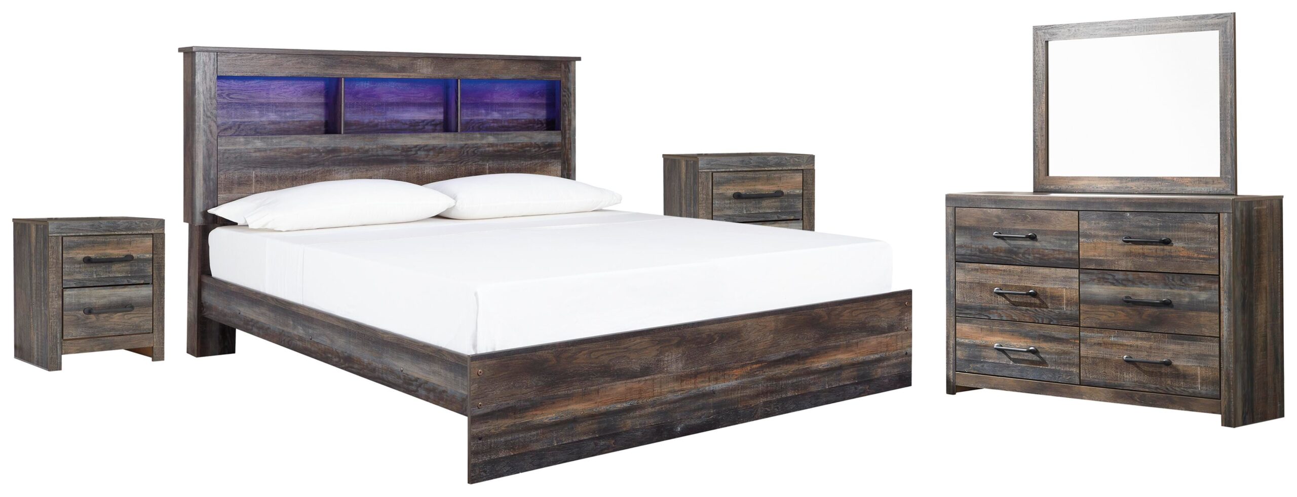 Drystan King Panel Bed, Dresser, Mirror and 2 Nightstands
